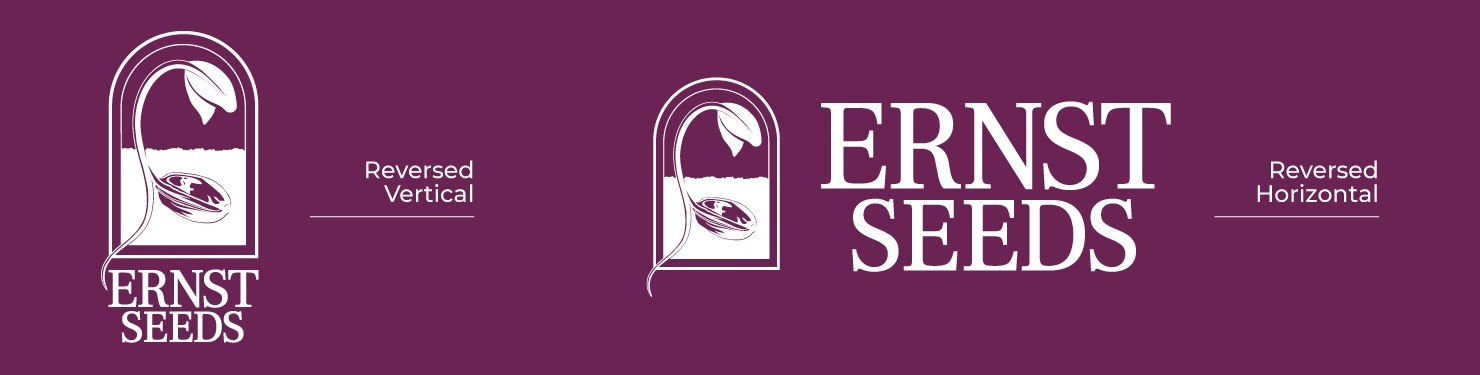 Ernst Seeds reversed color vertical and horizontal logos