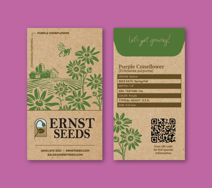 Ernst Seeds single-serve Purple Coneflower seed packaging design