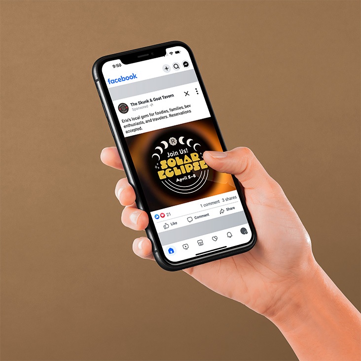 Red Letter Hospitality Skunk & Goat Tavern Solar Eclipse Facebook Ad in Feed