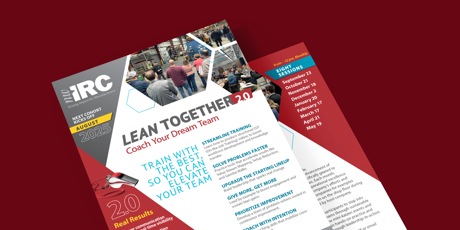 Front and back of Lean Together flyer on a red background